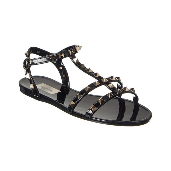 Valentino Garavani Rockstud Jelly Gladiator Sandals Black Studded Size 38